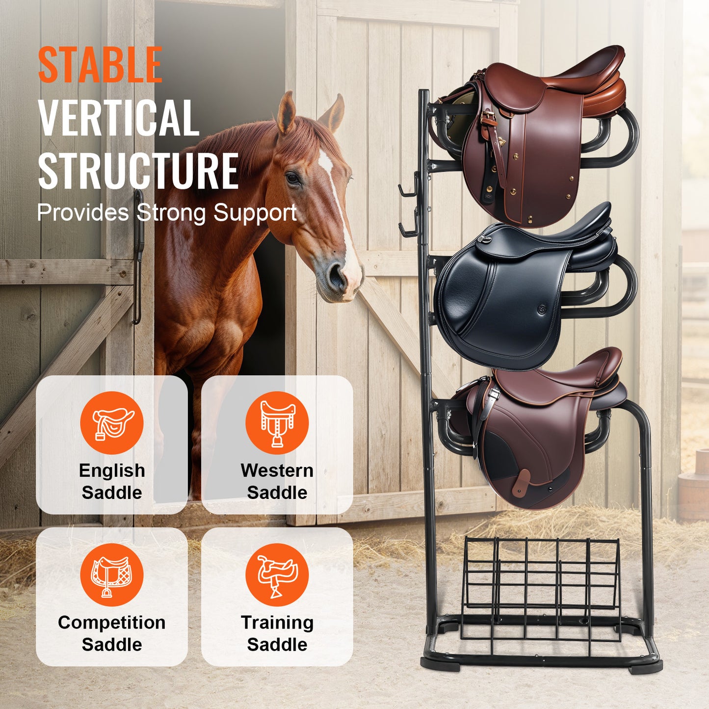 Saddle Rack Freestanding 3-Tier – VEVOR Rotating Heavy-Duty Carbon Steel Saddle Stand for English & Western Saddles | Multi-Layer Tack