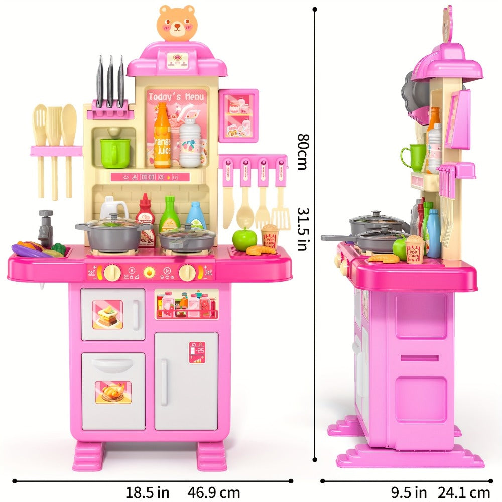 Pretend Play Kitchen Playset with Lights & Sounds, Interactive Toy Kitchen Accessories for Toddlers Ages 3+