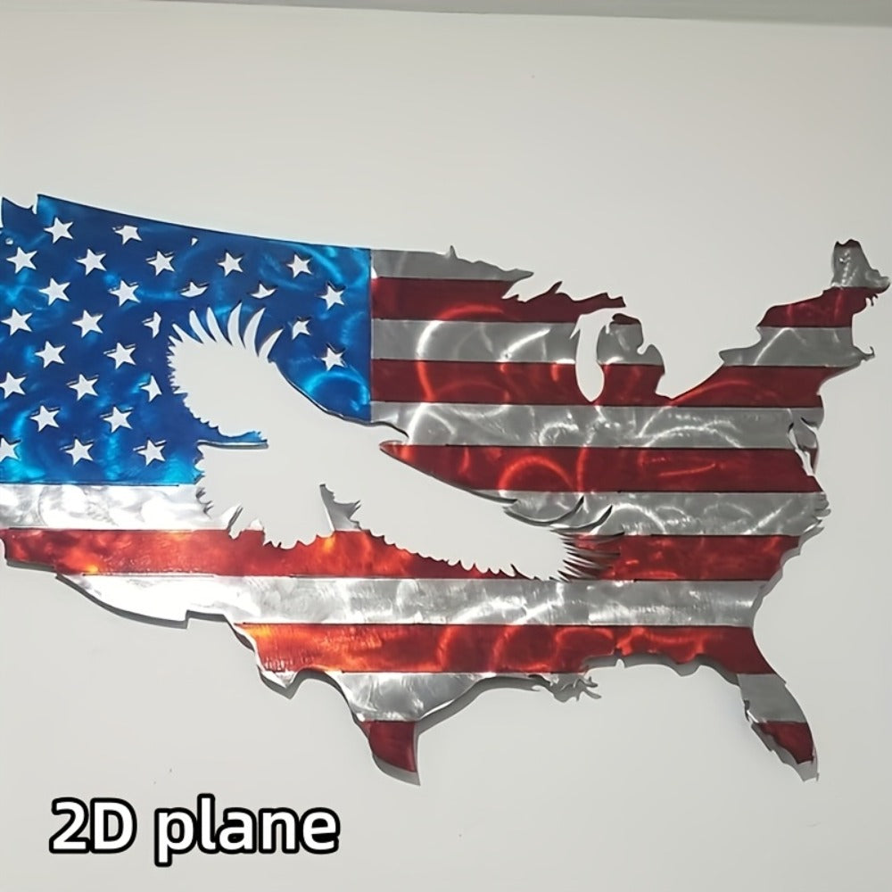 American Flag and Bald Eagle Metal Wall Art in 15.7 x 9.8-Inch Flat Silhouette Design for Home or Office Display