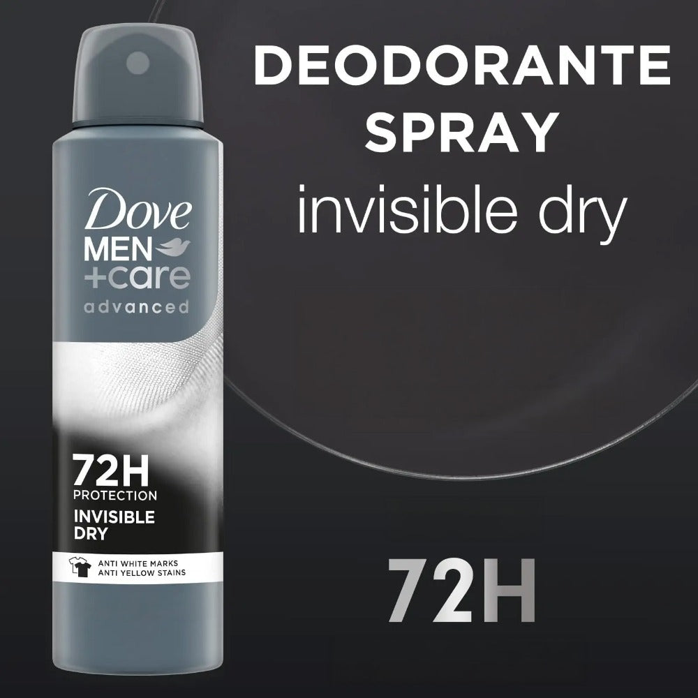 Dove Men+Care Invisible Dry Antiperspirant Spray, 150 ml Cans in Three-Pack with 72H Label
