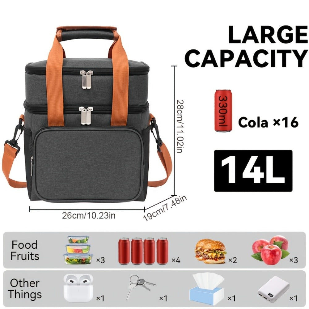 Insulated Lunch Bag with Shoulder Strap – Double Layer Leakproof Cooler Tote for Women Men Work Office School Picnic Beach Outdoor