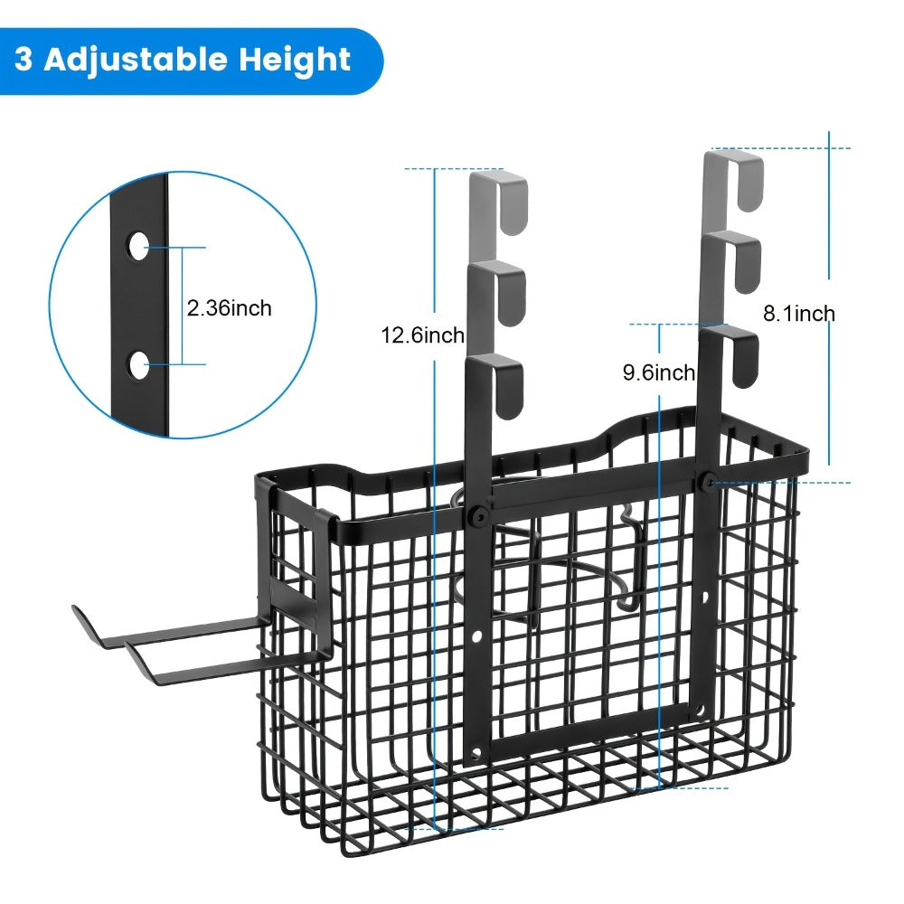 Hanging Hair Tool Organizer with Adjustable Mounting Height, Wire Basket and Black or White Finish