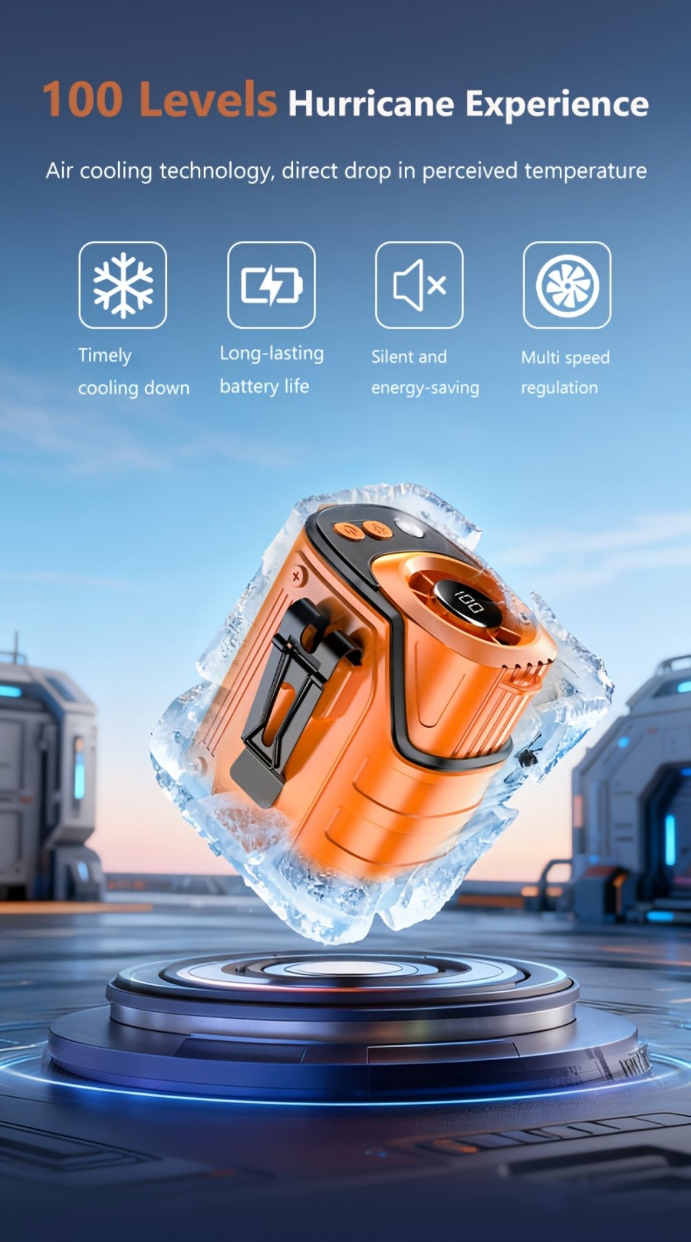 Portable Fan 3600mAh Three-in-One Waist Clip Model with Adjustable Speeds, LED Light and Digital Display