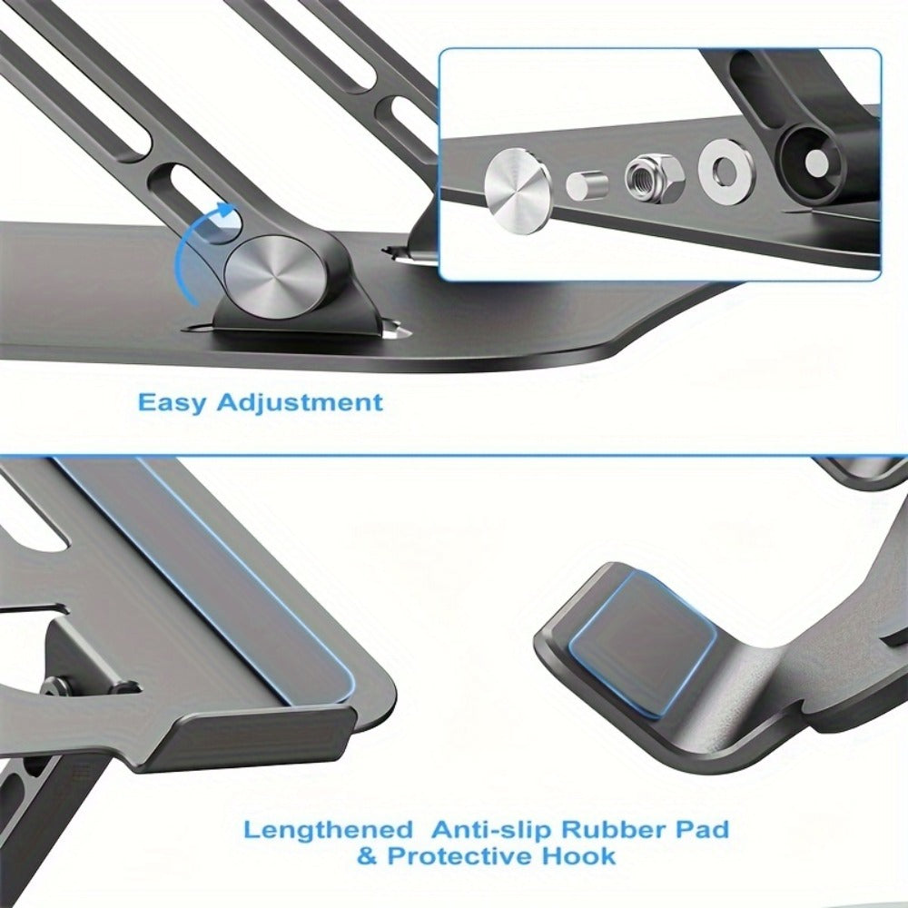 Foldable Laptop Stand with Vented Metal Tray, Dual-Hinge Riser and Three 10-16.5 Inch Source Options
