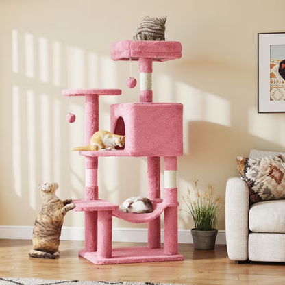 44-Inch Cat Tree Tower with Condo & Hammock – Multi-Level Indoor Cat Tree with Natural Sisal Scratching Posts