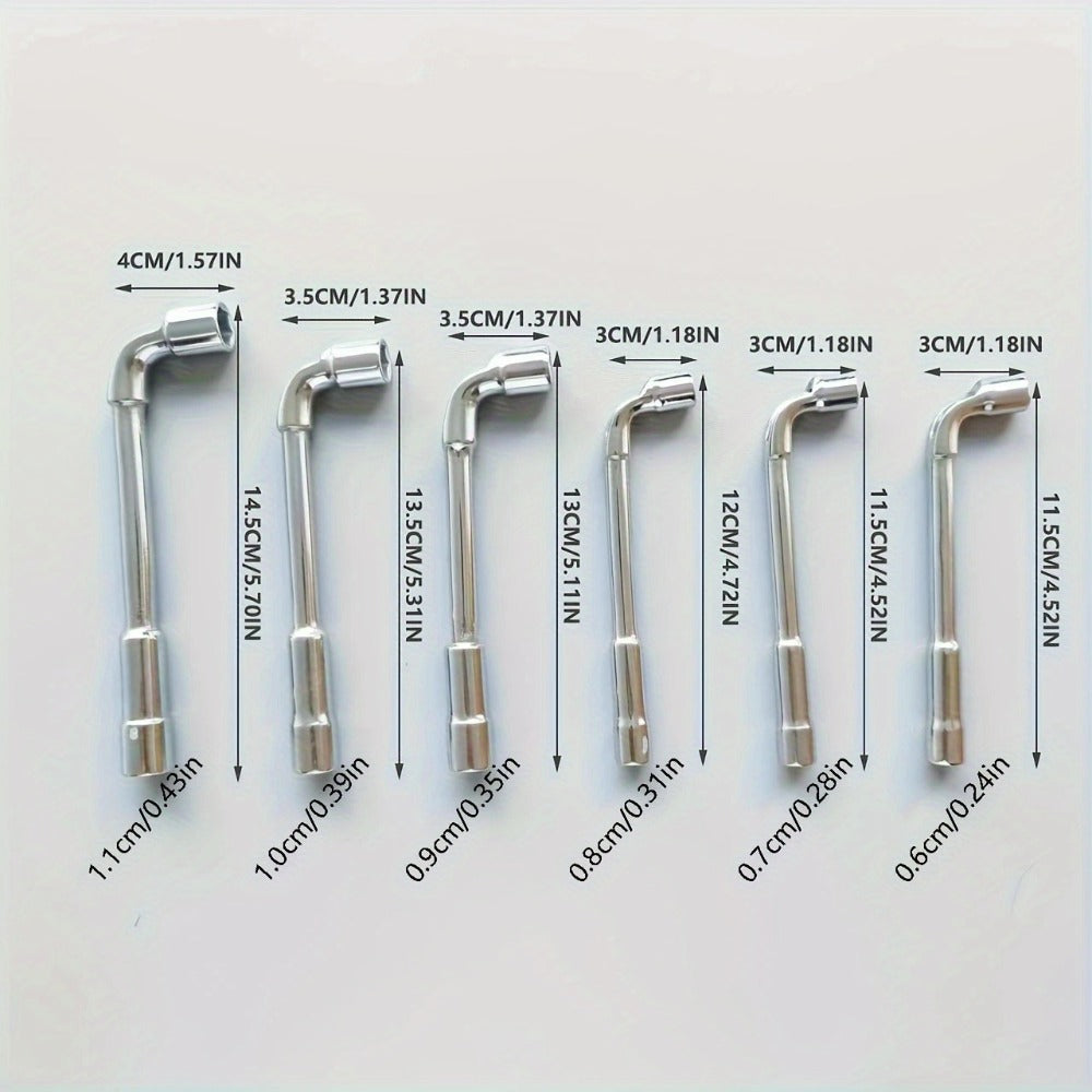 Hex Socket Wrench Set 6-Piece – L-Shaped Elbow, Mirror Perforated & Double-Head Pipe Wrench Combo Kit | Automotive, Plumbing