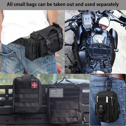 Black MOLLE-Style Seatback Car Organizer Panel with Five Detachable Pouches and Six Keychains