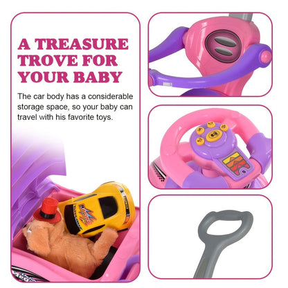 3-in-1 Toddler Push Ride & Walker Car, Baby Ride-On Toy with Guardrail, Music & Under-Seat Storage for Ages 18-36 Months