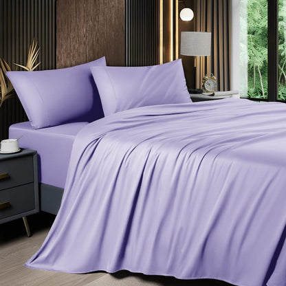 Bed Sheet Set 4-Piece 2200TC Bamboo Blend with Four Bed Sizes and Eleven Solid Color Options