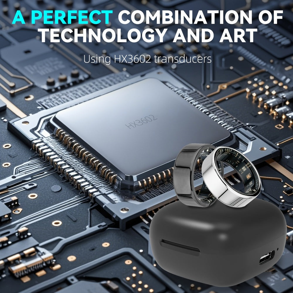 Screenless Smart Ring with Charging Case Options, Black, Gold or Silver Finish and Sizes 7–13