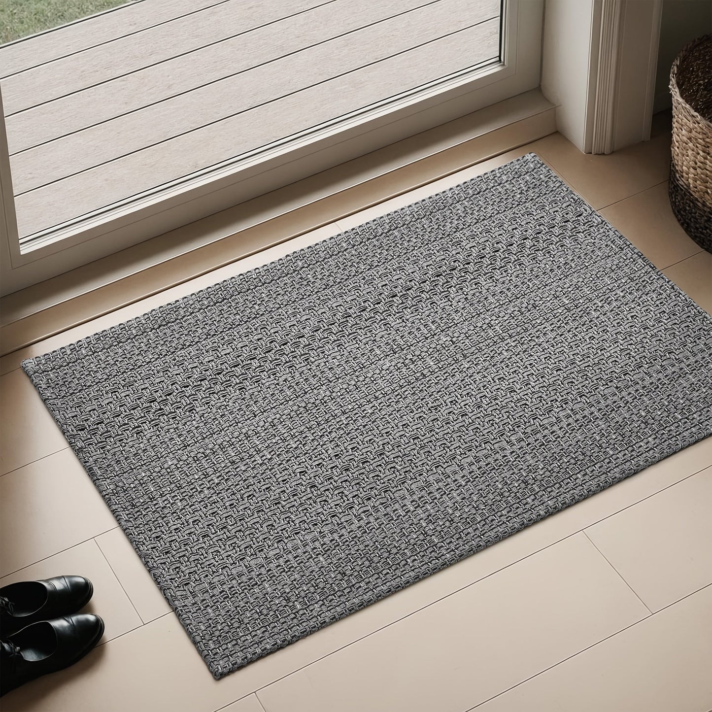 Braided Woven Indoor Rug with 2 x 3-Foot to 6 x 9-Foot Sizes and One Two-Piece Gray Mat Set