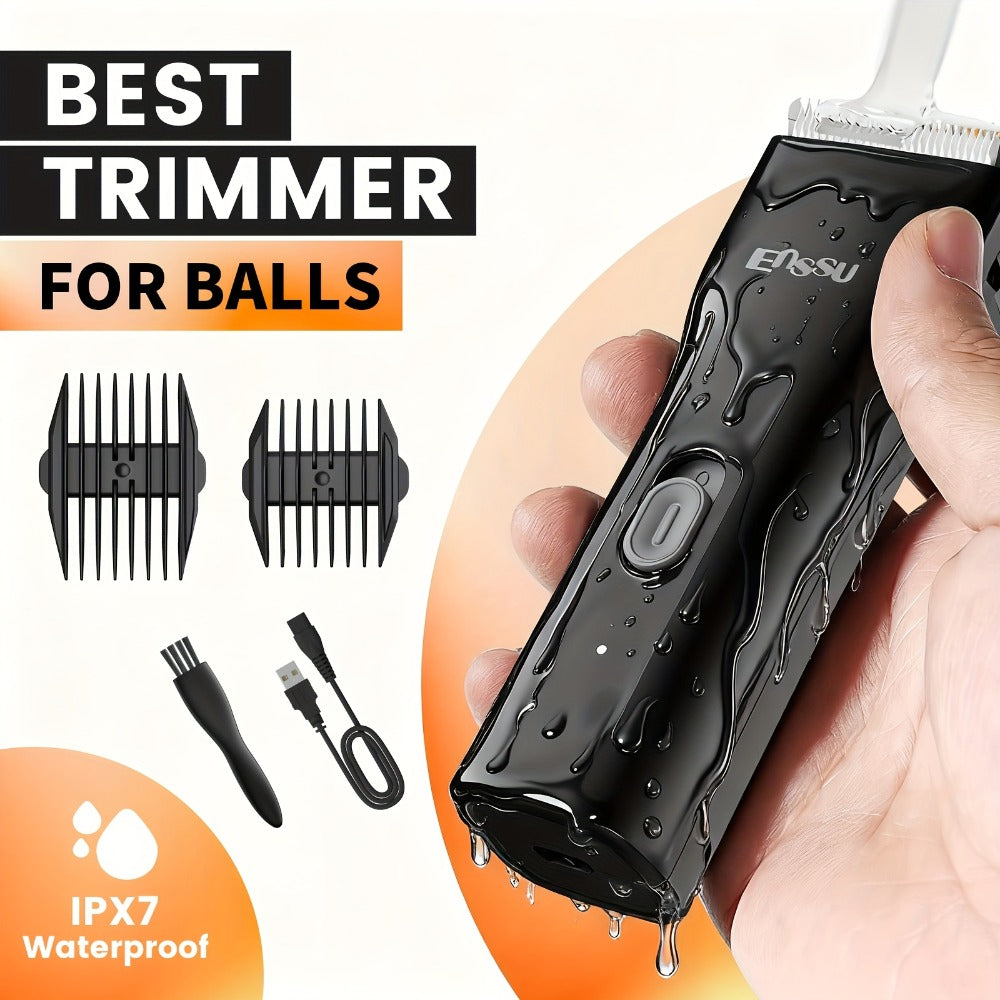Ceramic Blade IPX7 Waterproof Ball Trimmer for Men Replaceable Head Electric Groin Pubic Body Hair Shaver LED Battery Display Safe Gentle