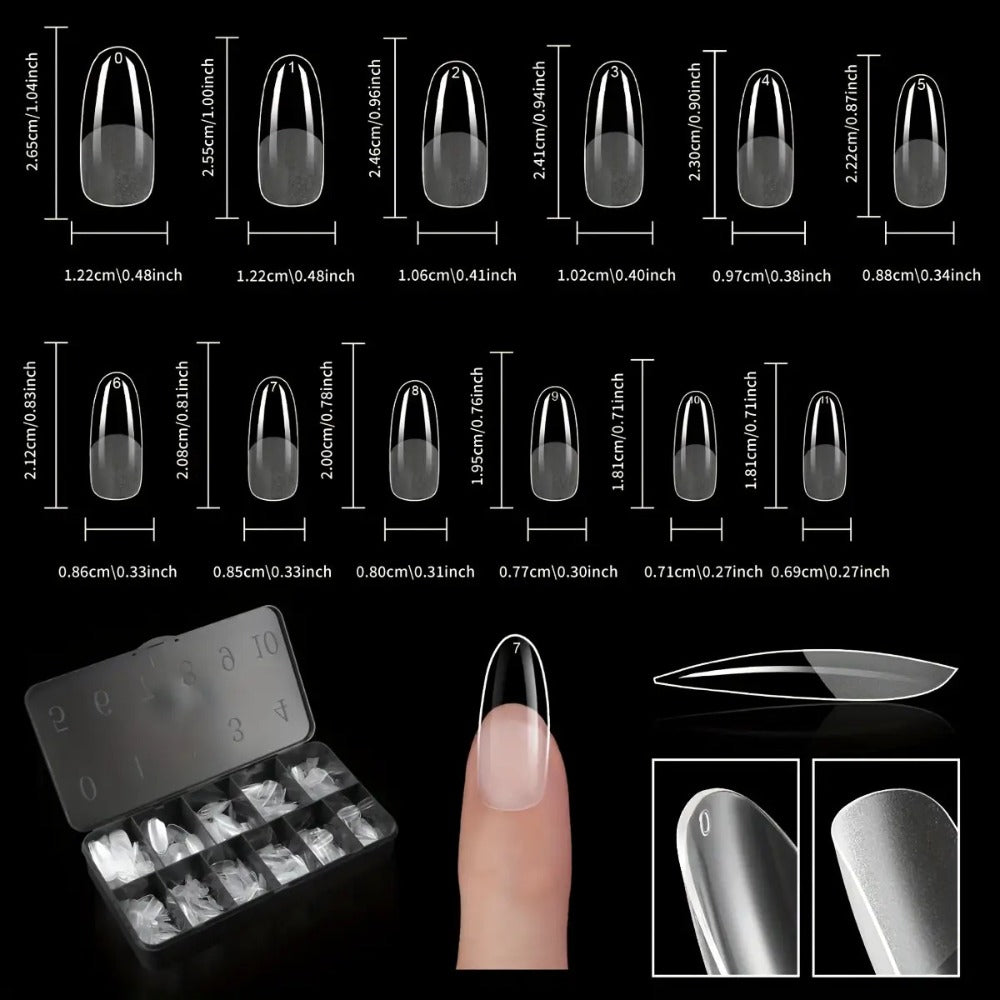 Gel Nail Tips 600 Pieces Clear Crystal Full Cover Nail Extensions – Almond Oval Coffin Stiletto Square Short Medium Long Soft Gel False