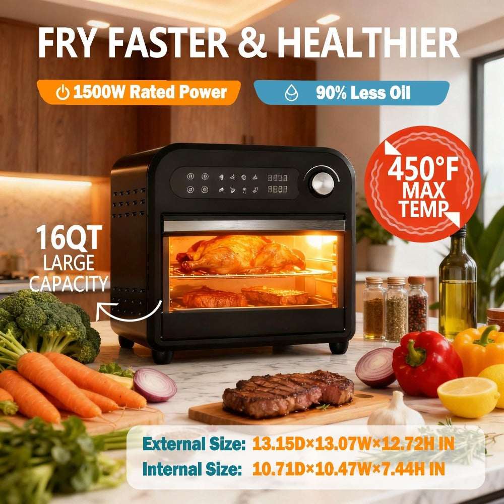 Air Fryer Toaster Oven Combo 15QT Extra Large, 360° Convection, LED Digital Display, Precise Temperature Control