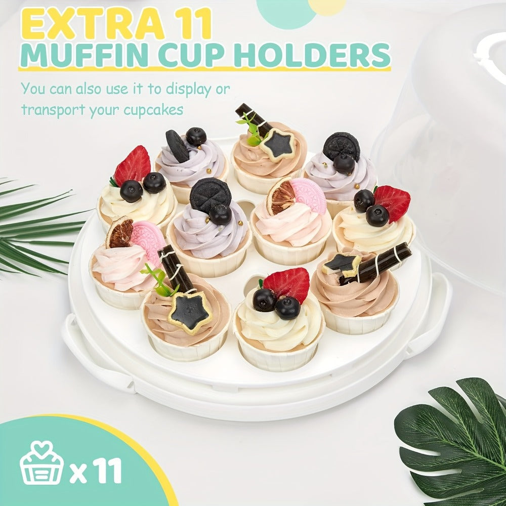 10-Inch Cake Carrier with Lid Plastic Cake Storage Container Cupcake Keeper 2 Handles for Entryways, Bedrooms and Living Spaces