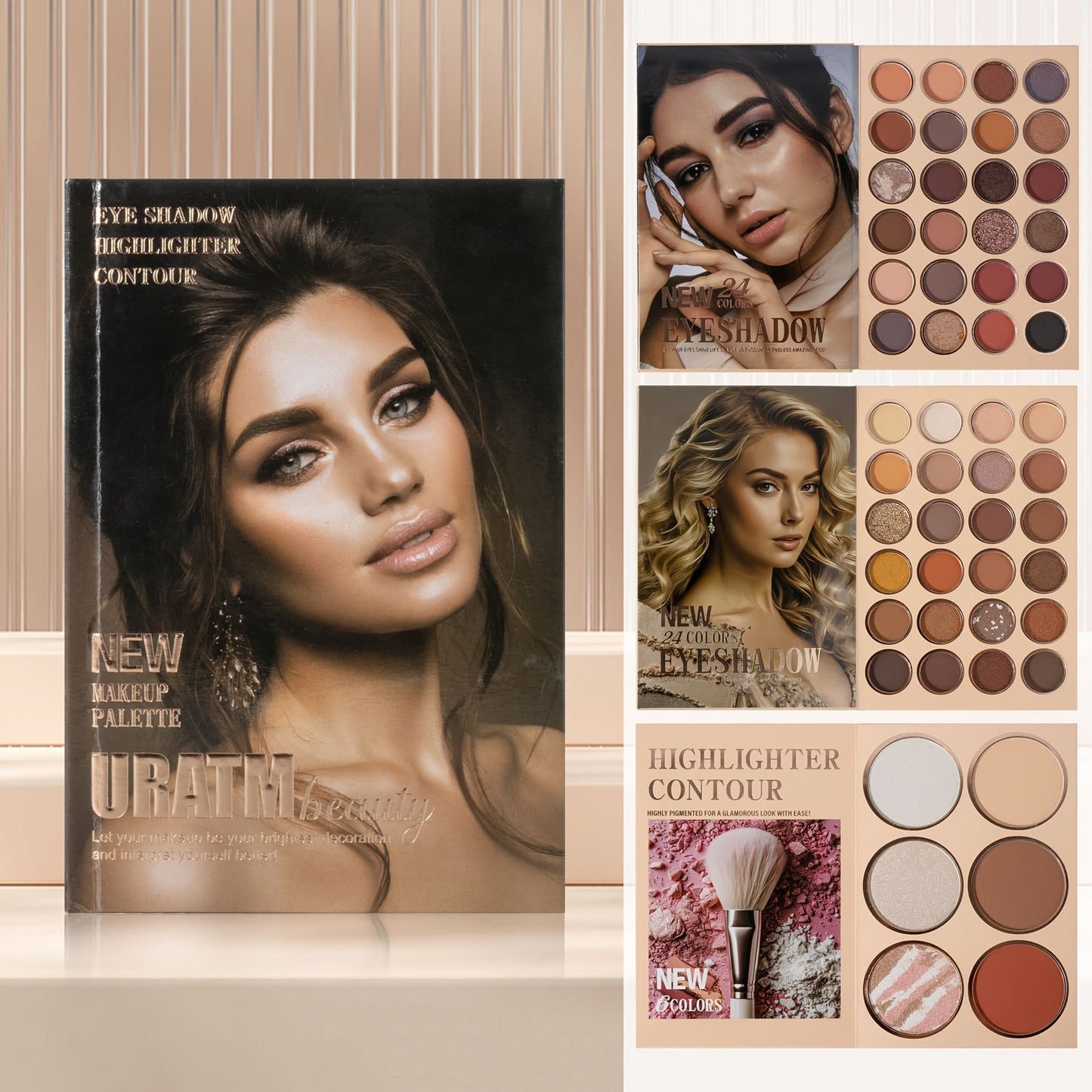 3-in-1 Eyeshadow Blush Highlighter Palette Loose Powder Book-Style Folding Compact Buildable, for Makeup, Travel and Everyday Vanity Use