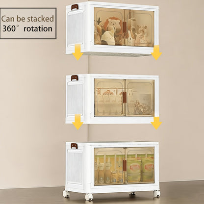 Stackable Foldable Storage Cabinet with Door, PP Plastic 1/2/3/4/5 Layer Organizer Box with Wheels & Cover