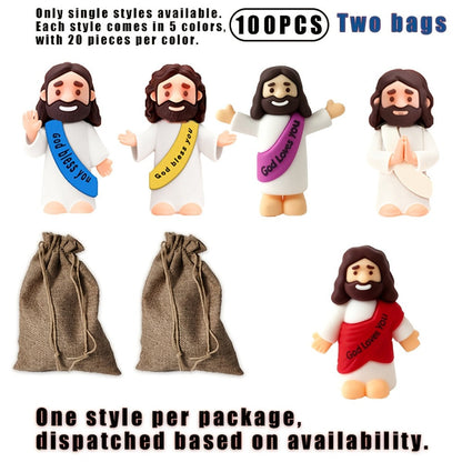 Bulk Mini Jesus Statue Set 50/100/150pcs – Religious Figurine Decorations 5 Assorted Colors, Vase Filler Home Decor Party Favors Christian