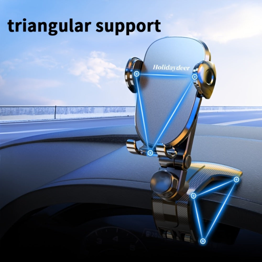 Deep Gray Dashboard-Edge Car Phone Holder with 360-Degree Joint and Triangular Support Clip
