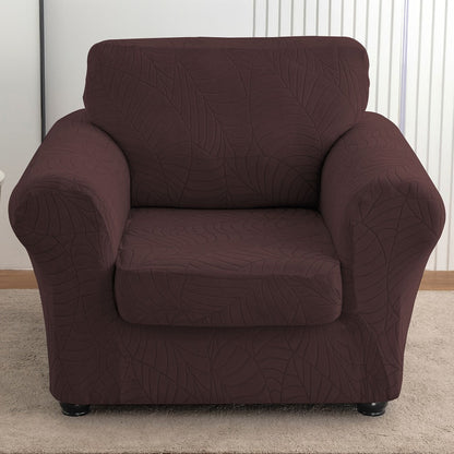 Armchair Slipcover 2pcs Set Jacquard Leaf Texture Stretch Chair Cover with Seat Cushion Cover for Entryways, Bedrooms and Living Spaces