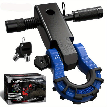 Shackle Hitch Receiver 2-Inch 68, 000 lb Break Strength with 3/4" D-Ring & 5/8" Hitch Lock Pin – Heavy Duty Drop Forged Steel 8-Ton Vehicle