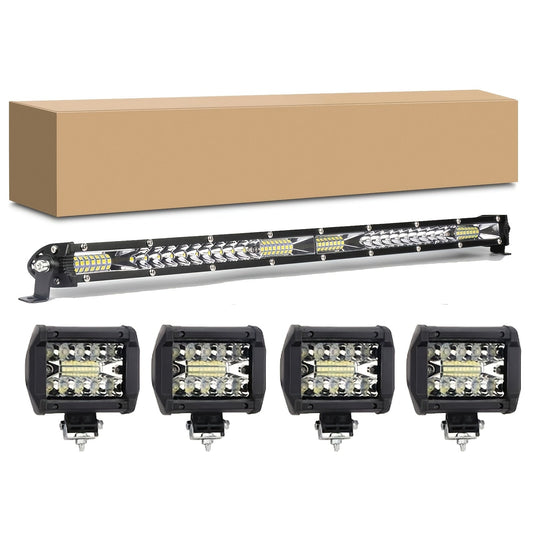 LED Work Light Bar Kit for Off-Road Truck Jeep SUV ATV UTV Tractor, 12-24V 2000-3000LM Combo 22in 10in + 4in Spot Flood Lights