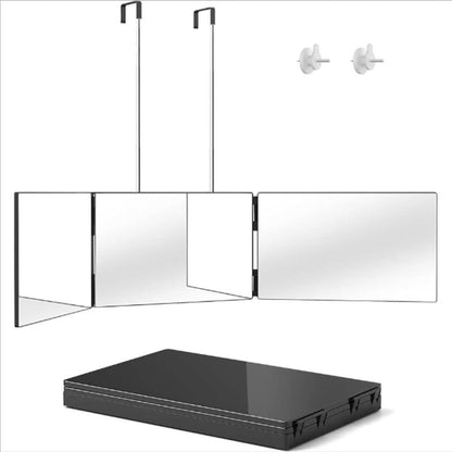 Multi-Panel Hair Cutting Mirror with Telescoping Door Hooks, 49.8-Inch Open Width and Two Fixed Nails