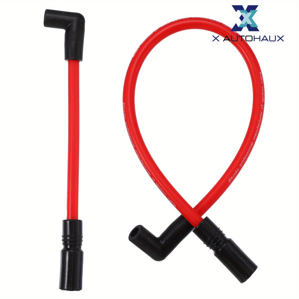 Harley Davidson Spark Plug Wire Kit 10.4mm 10mm for Dyna FXD 2000-2017 Softail 1999-2017 – Red Silicone 90-Degree Pre-Crimped Motorcycle