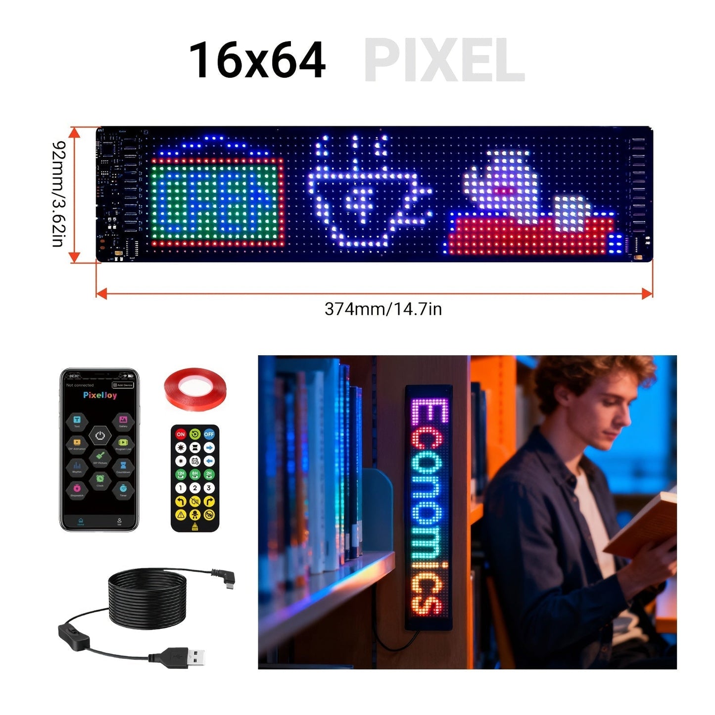 Programmable LED Sign Flexible Matrix Display Screen 5V App & Remote Control - Scrolling Text for an Everyday Personal Care Routine