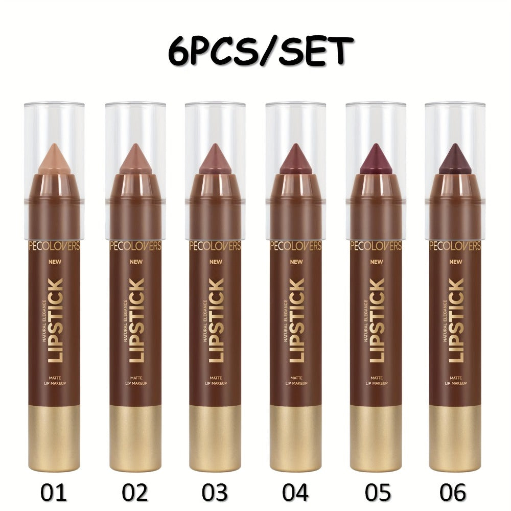 Non-Smearing Contour Lip Liner Set 6 Pcs, Smooth Paste Matte Formula Precise Definition, for Makeup, Travel and Everyday Vanity Use