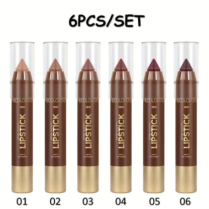 Non-Smearing Contour Lip Liner Set 6 Pcs, Smooth Paste Matte Formula Precise Definition, for Makeup, Travel and Everyday Vanity Use