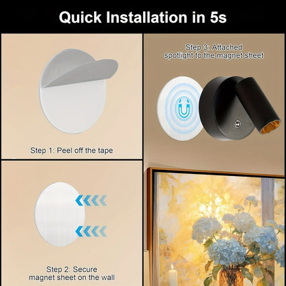Rechargeable Indoor Spotlight LED, 3-Color Dimmable with Remote & Timer, 350° Adjustable, 2500mAh Battery