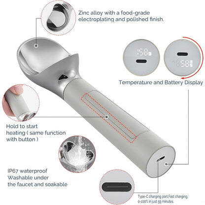 Heated Electric Ice Cream Scoop, USB-C Rechargeable with 3 Temperature Levels up to 158°F, Touch-Activated
