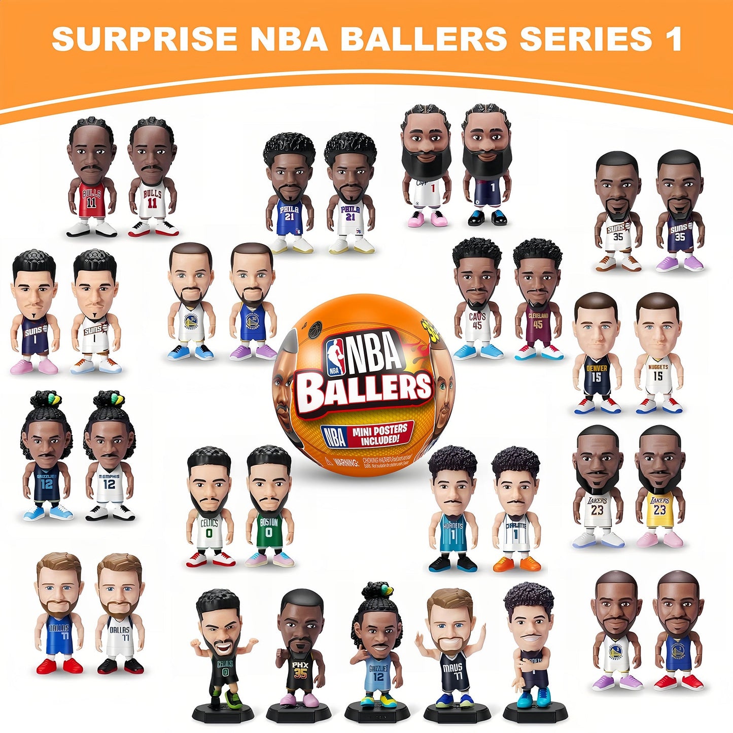 NBA Ballers Mystery Capsule Figurine Series 1 by ZURU, Surprise Unboxing Mini NBA Player Collectible Toy for Boys