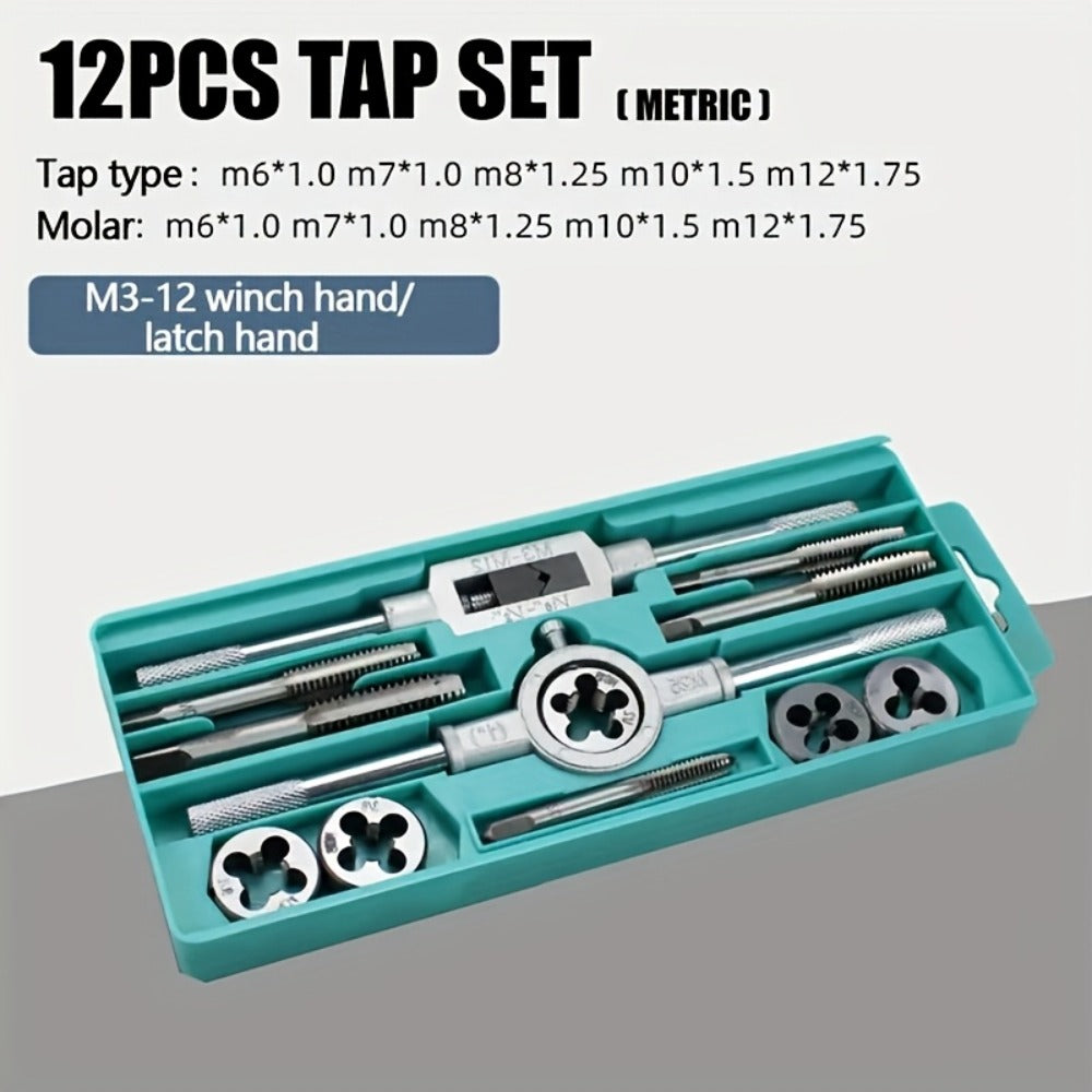 Metric Tap and Die Set 12pcs or 40pcs, M3-M12 Hand Thread Tapping Tool Kit with Plug Taps, Straight & Cone Reamers