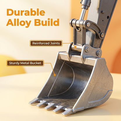 RC Excavator 1:20 Scale 2.4G 11CH, Alloy Remote Control Construction Toy with 680° Rotation & Working Arm