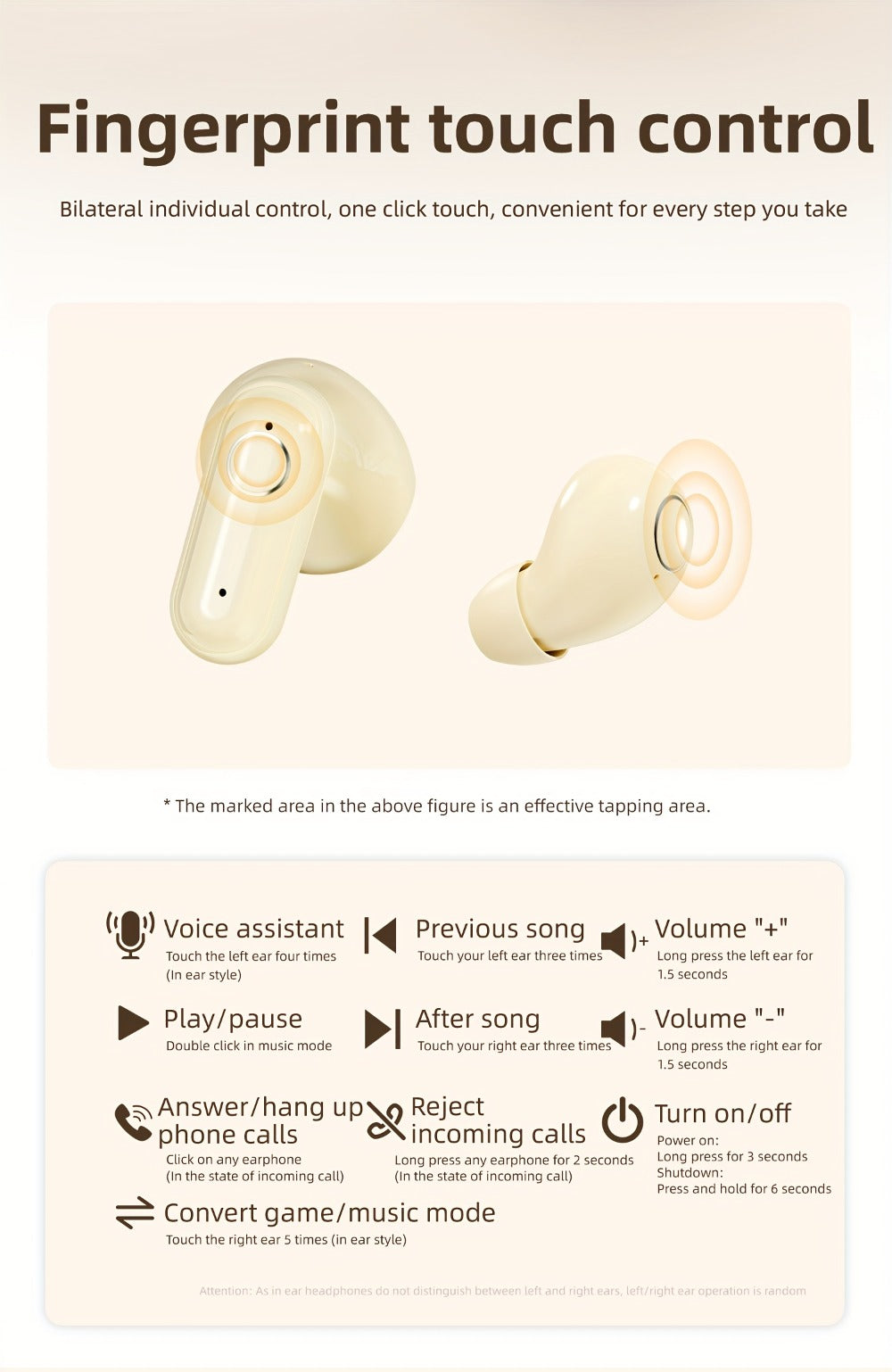 Wireless Earbuds MSHUKCOE 2-in-1 Mini Sleep Style with Touch Controls and Black, Khaki or Purple Choices