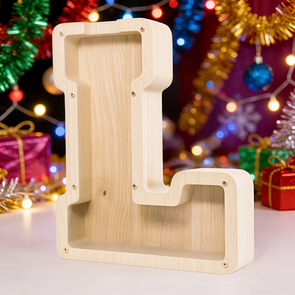 Alphabet Letter Piggy Bank A-Z Wooden Coin Bank Large Capacity Transparent – Personalized Savings Box for Kids | Back to School
