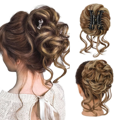 Hair Extensions Curly-Wavy 6-Inch Synthetic Messy Bun with Claw Clip and Seven Color Codes