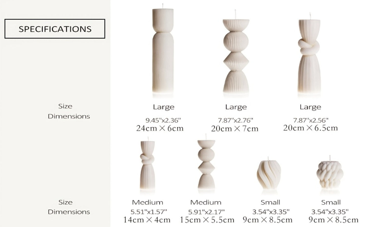 Ribbed Pillar Candles 7-Pack Large Soy Wax, Handmade Aesthetic Pillar Candle Set for Home Decor, Wedding Centerpiece