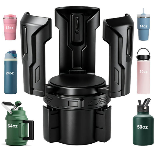 Adjustable Car Cup Holder Expander for 12–64 oz Bottles and Mugs with 2.56-Inch Base, One- or Two-Pack Options