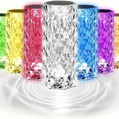 Crystal Diamond Rose Table Lamp RGB LED, Remote & Touch Control Dimmable USB Rechargeable Uplight for Home