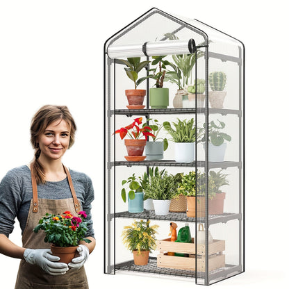 Tiered Greenhouse Shelves 3/4-Tier Portable Mini Plant Greenhouse with PE Cover & Aluminum Frame, Indoor Outdoor Warm House for Seedlings