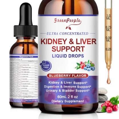 Milk Thistle Liver & Kidney Support Liquid Supplement 27-in-1 Vegan Herbal Formula, Alcohol-Free Fast-Absorbing Detox