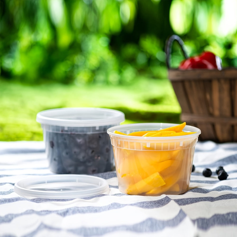 Food Storage Containers 24-Pack 16 oz Round Deli Boxes with Fitted Lids for Portion and Refrigerator Storage