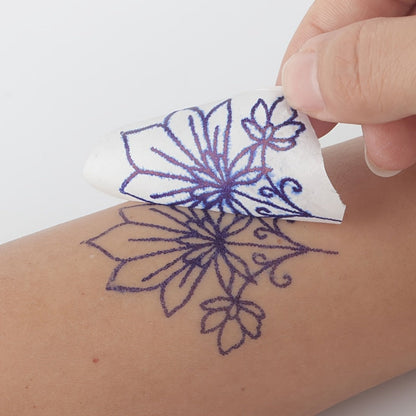 Tattoo Transfer Paper 3 Sheets, Pre-Drawn Stencils with Floral, Paisley, Spiderweb, Snake & Pizza Designs
