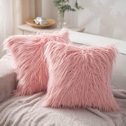 Faux Fur Throw Pillow Covers Pack of 2 – Luxury Soft Fluffy Decorative Cushion Covers for Couch Bed Sofa, Pet Friendly, Zipper Closure