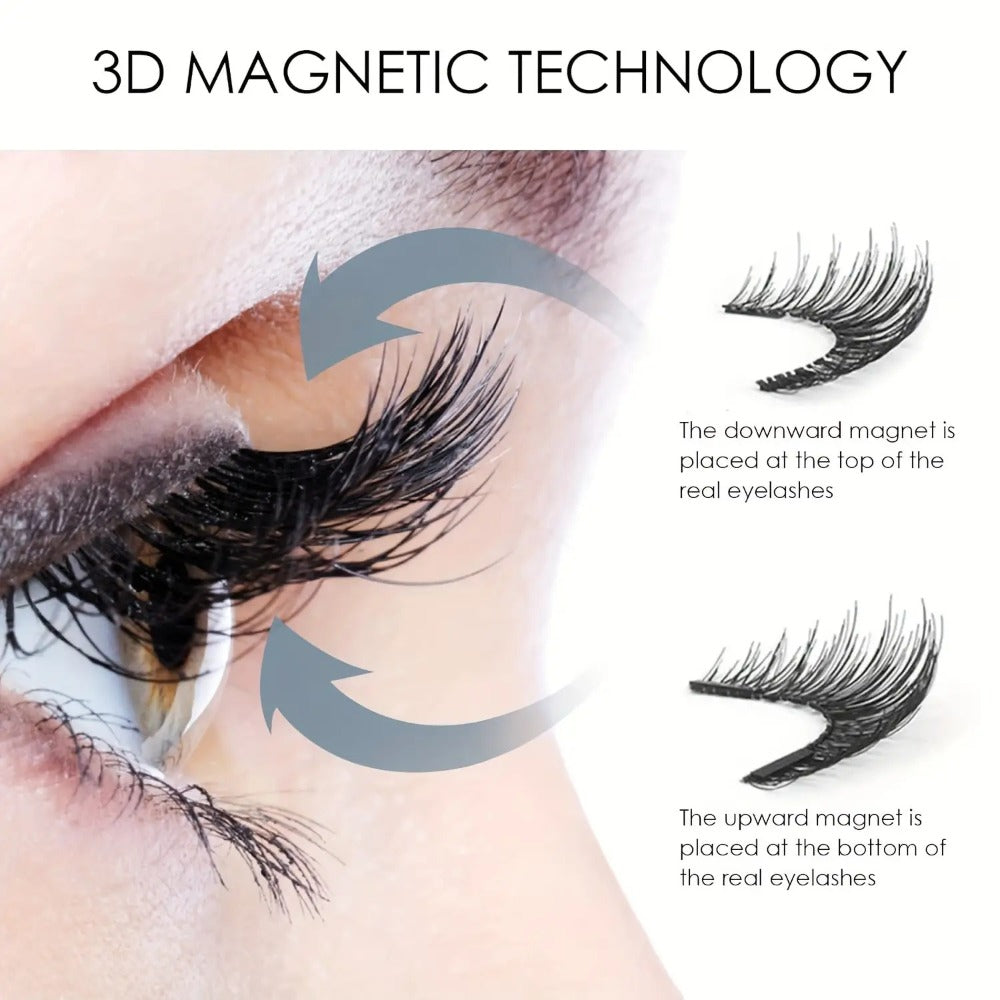 Waterproof 3D Magnetic Lashes 8Pcs Reusable Double Strip False Eyelashes Set with Clips & Glue – Natural Look for Women, Daily Wear