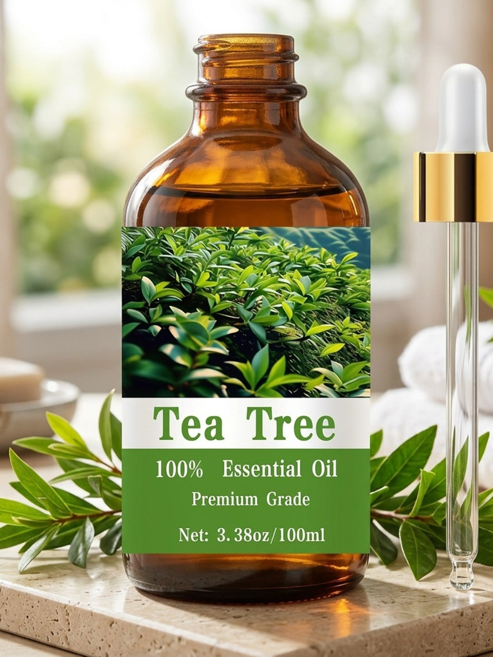 Essential Oil Tea Tree Aroma in 100ml Bottle for Nail, Hair, Scalp, Skin, Massage and Diffuser Use