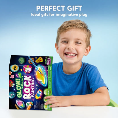Glow Rock Painting Craft Kit with 10 Rocks, Paints, Brushes, Gems and Stickers in One- or Two-Pack Options